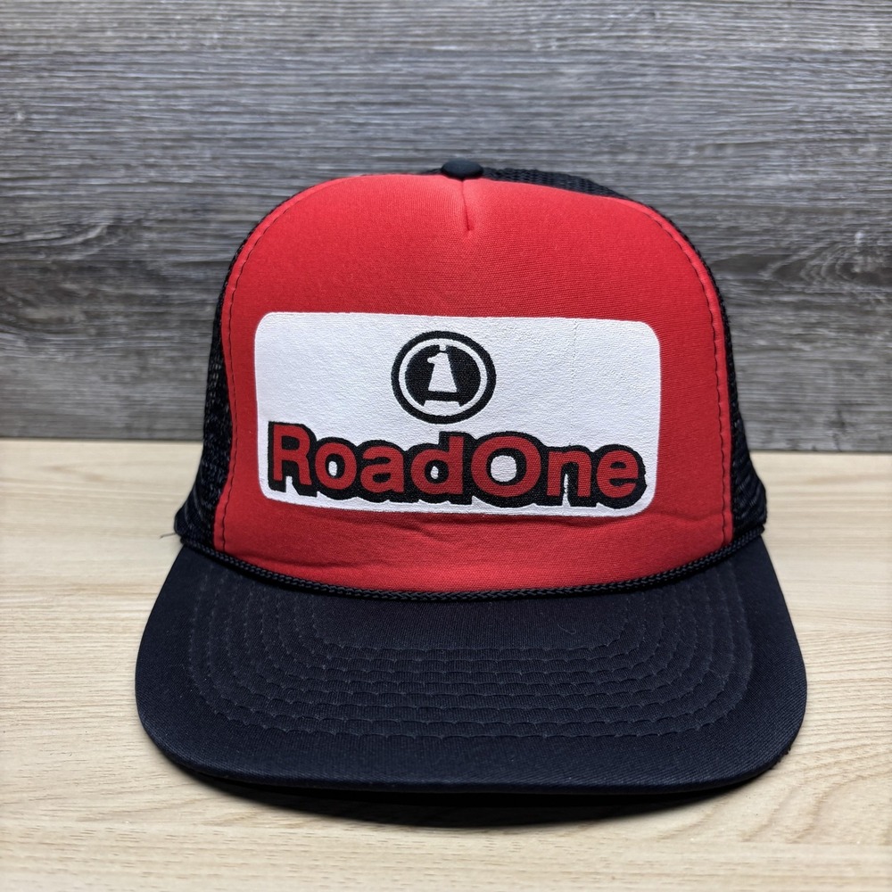 Vintage RoadOne Hat Cap Snap Back Black Red Trucker Mesh Foam Front Mens